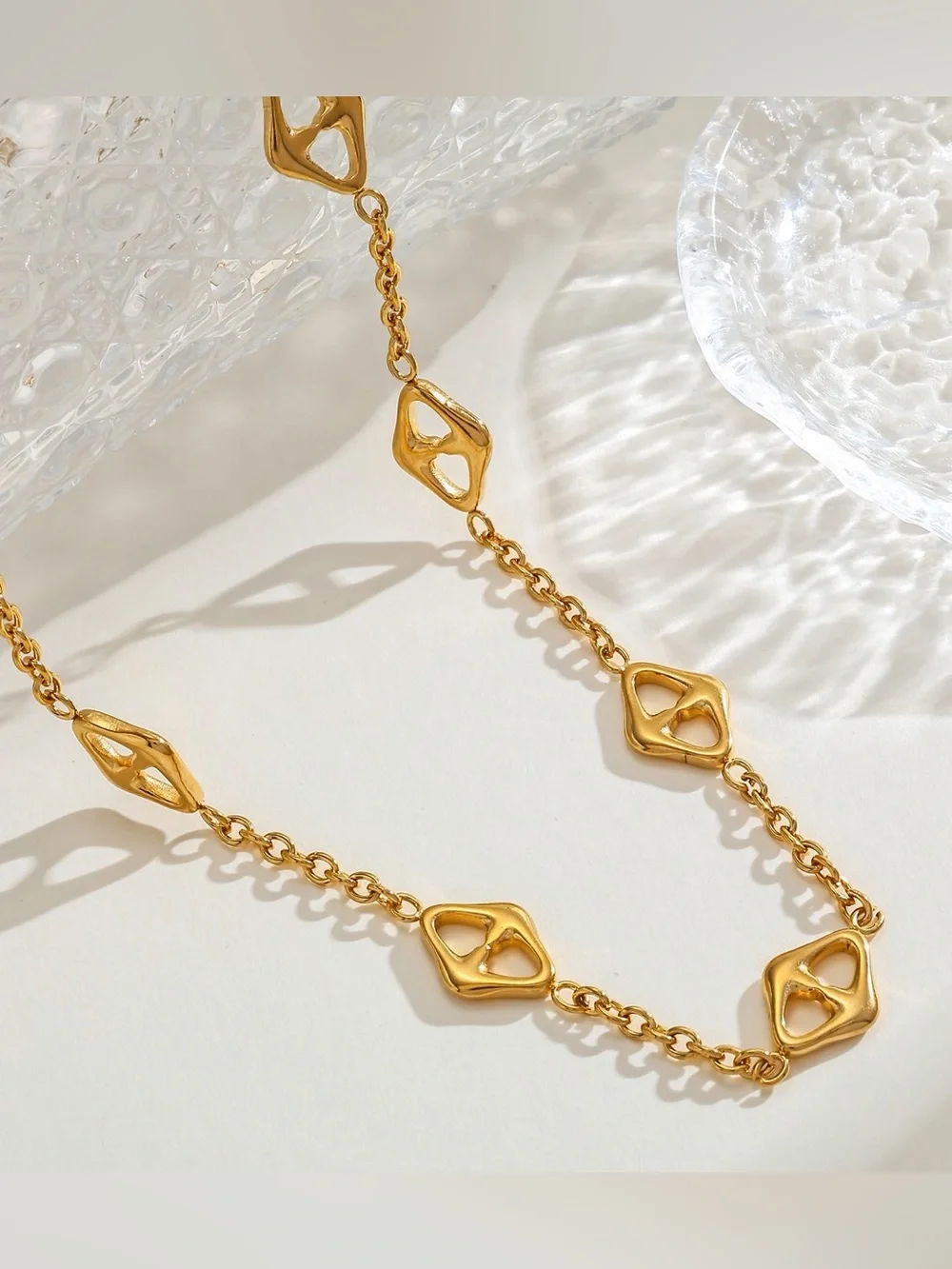 18K Gold Plated Abstract Link Necklace Geometric Minimalist Statement Jewelry